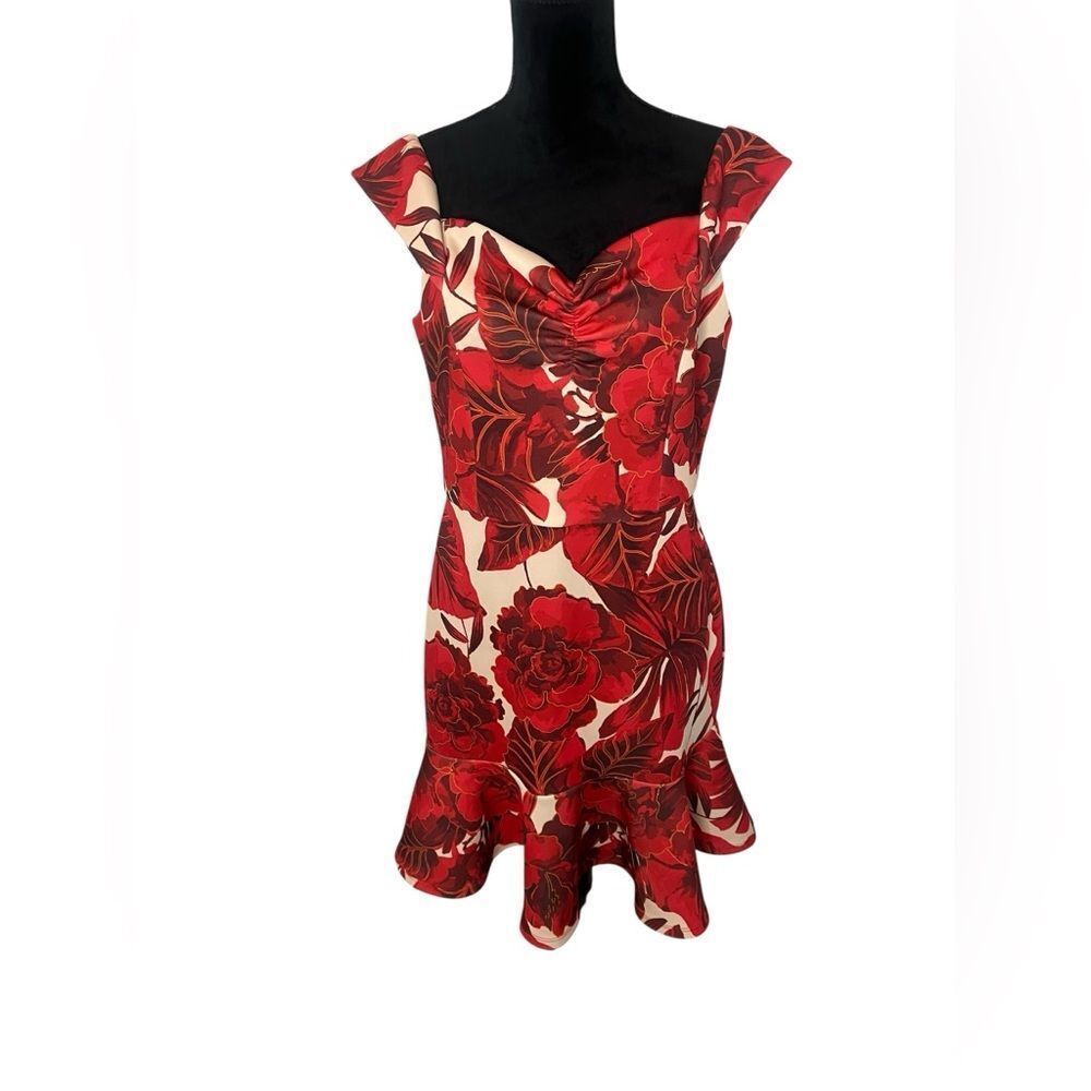 BOSTON PROPER RED/WHITE FLORAL ELEGANT COCKTAIL DRESS WOMENS SIZE 14 - Picture 5 of 7